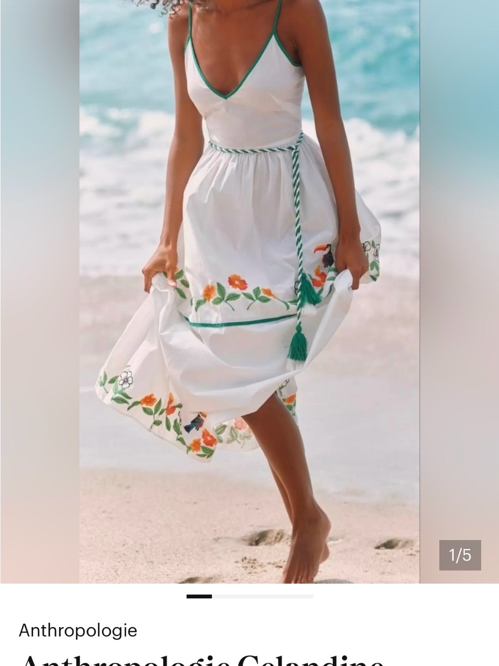 Anthropologie White Cotton Embroidered Dress w/ pockets by Celandine